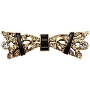 1928 Brand Black Baguette Enamel Clear Rhinestone Bar Brooch Pin K324